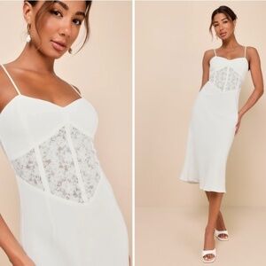LULU's Wedding Engagement Bachelorette Bridal Shower Chic Sexy Midi Dress NWOT